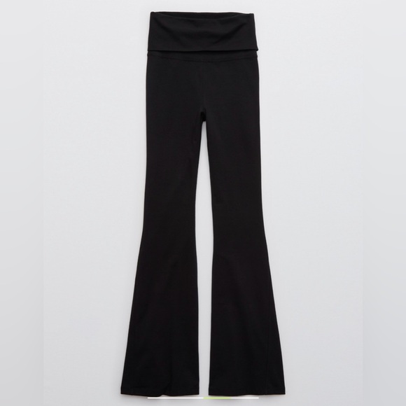 NWT OFFLINE By Aerie OG Black Foldover High Waisted Super Flare Legging (M) - Picture 3 of 10